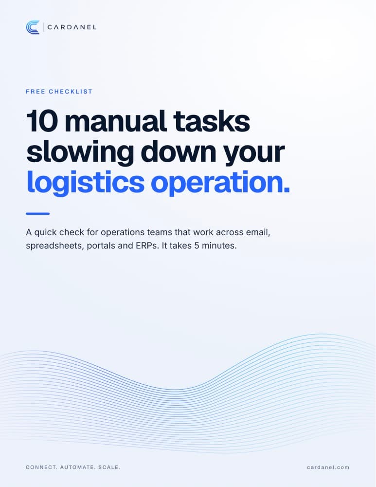 Cover of the Cardanel checklist: 10 manual tasks slowing down your logistics operation